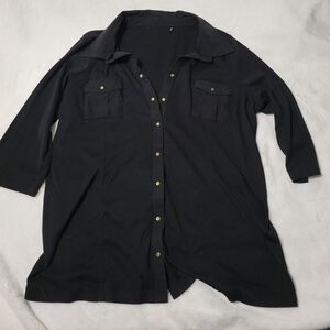 Black Button-Up Shirt with Gold Accents